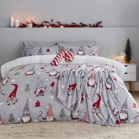 Lenjerie de pat gri din micropluș/cocolino pentru pat dublu 200x200 cm Festive Gnomes – Catherine Lansfield