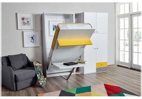 Pat rabatabil cu somiera si birou - Diva Happy Table (HAPPY TABLE)  90X190 - Alb Mat