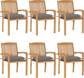 vidaXL Scaune grădină stivuibile cu perne, 6 buc, lemn masiv tec