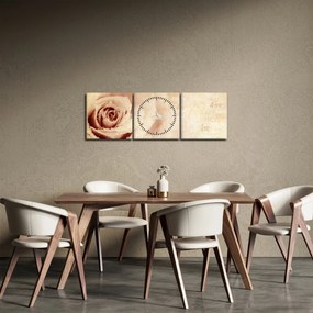 Tablou - floare de trandafir pentru îndrăgostiți (cu ceas) (90x30 cm)