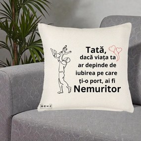 Cadou pentru Tata - Perna Personalizata Tata Nemuritor Joaca in Aer, 40x40 cm, Crem Reliefat, Husa Detasabila, Perna Inclusa, BEKZ®