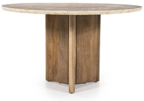 Masa rotunda din lemn de mango si travertin Sara 130 cm