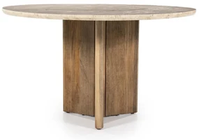 Masa rotunda din lemn de mango si travertin Sara 130 cm