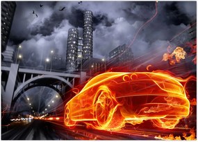 Tablou cu mașina în flăcărată (70x50 cm)