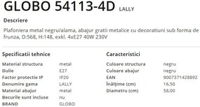 Plafoniera design modern Lally negru, alama
