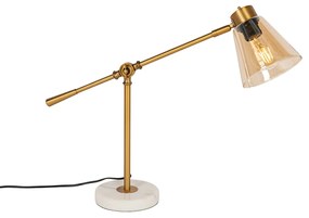 Lampa de masa Art Deco bronz cu marmura si sticla chihlimbar - Nina