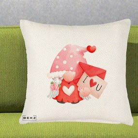Cadou Romantic - Perna Personalizata I Love You Gnome Valentine cu Scrisoare, 40x40 cm, Crem Reliefat, Husa Detasabila, Perna Inclusa, BEKZ®