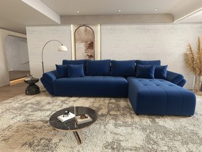 Colțar extensibil dumonde cu ladă de depozitare si sezut confortabil din spuma high-density, Berlin XL Royal Albastru 350x185 cm II