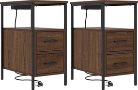 vidaXL Dulap de noapte cu sertar 2 pcs Stejar închis 30 x 48 x 61 cm