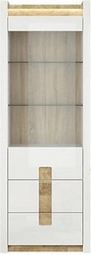 Vitrina ALAMEDA, alb/stejar deschis, PAL laminat, 72x42x202 cm