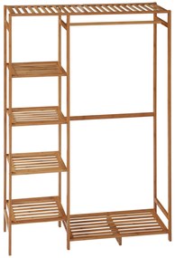 HOMCOM Portant pentru haine din bambus cu raft de depozitare pe 6 niveluri și bară de suspendare, 90x30x145cm, lemn natural | Aosom Romania