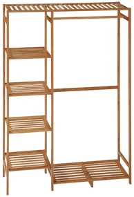 HOMCOM Portant pentru haine din bambus cu raft de depozitare pe 6 niveluri și bară de suspendare, 90x30x145cm, lemn natural | Aosom Romania