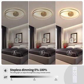 Brilagi-LED Lampă de tavan dimmabilă TWISTER, LED 105 W, 230 V, Ø 100 cm, auriu + telecomandă
