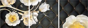 Tablou - Imagine cu flori de trandafir alb (cu ceas) (90x30 cm)