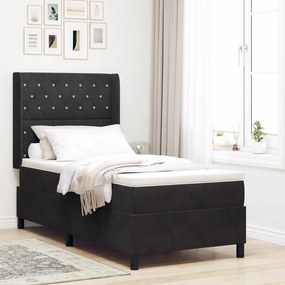 vidaXL Pat box spring cu saltea &amp; LED, negru, 90x200 cm, catifea