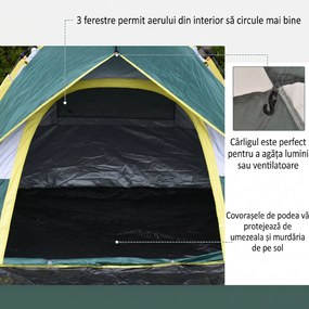 Outsunny Cort pentru Camping pentru 2 Persoane, Cort pentru Exterior Automatic Pop Up cu Copertina, Buzunare Interioare si Covoras, 205x195x135cm