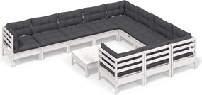 vidaXL Set de șezlonguri de grădină cu perne 11 piese alb lemn de pin