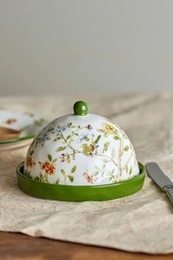 Untieră din ceramică artizanală natur cu motive florale botanice multicolor, 16×10,5 cm, "Bloomie"