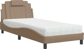 vidaXL Pat, Viana, cu saltea, cappuccino, 90x190 cm piele ecologică