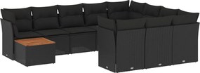 vidaXL Set canapele de grădină cu perne, 11 piese, negru, poliratan