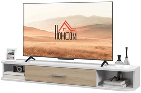 HOMCOM Suport TV suspendat banc TV până la 50 de inch cu compartimente deschise și dulap cu ușă rabatabilă alb | Aosom Romania