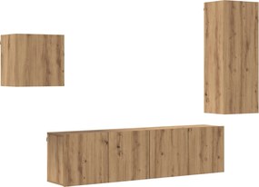 vidaXL Cabinet TV Pe perete 4 pcs Stejar Artizanal Lemn compozit