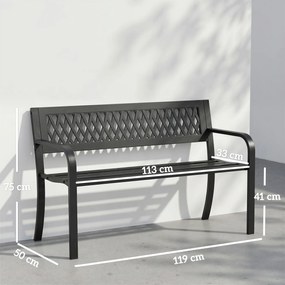 Outsunny Bancă de Grădină pentru Exterior, Bancă de Patio cu Brațe și Șezut cu Lamele, 2 Locuri pentru Grădină, Parc, Balcon, Mobilier Exterior, Negru | Aosom Romania