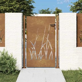 vidaXL Poartă de grădină 105x130 cm, oțel corten, design cu iarbă