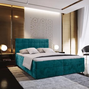 Reducere Pat tapițat boxspring GLORIEN VELVET 140x200 cm turquoise Calitate II Saltele: Saltea cu arcuri Bonell