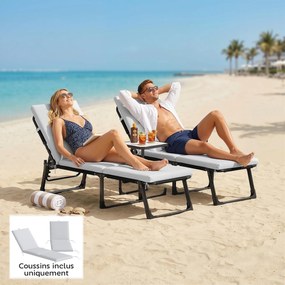 Outsunny Set de 2 perne pentru șezlong cu 5 curele și mâner integrat, pentru plajă balcon grădină, 182x53x6cm, Gri deschis | Aosom Romania