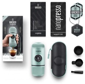 Espressor portabil Wacaco Nanopresso Arctic Blue, 18bar, 80 ml, Cafea macinata, Fara incarcare sau baterii, Husa, Arctic Blue