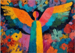 Tablou pe sticlă - Înger abstract cu flori (70x50 cm)