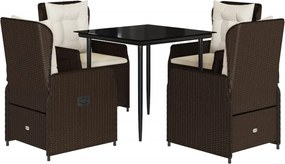 vidaXL Set mobilier de grădină, 5 piese, cu perne, maro, poliratan