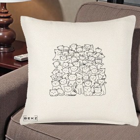 Perna Personalizata Many Cats Pattern Alb-Negru, 40x40 cm, Crem Reliefat, Husa Detasabila, Perna Inclusa, BEKZ®