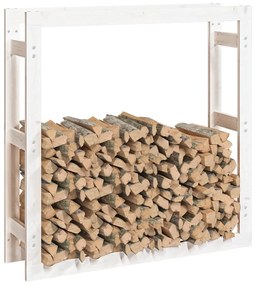 Rastel pentru lemne de foc, alb, 100x25x100 cm, lemn masiv pin Alb, 100 x 25 x 100 cm
