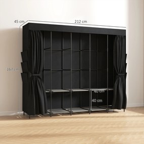 HOMCOM Dulap Textil Compact cu 5 Bare, 5 Rafturi, 6 Buzunare Laterale, Uși Anti-Praf cu Fermoar, Negru | Aosom Romania