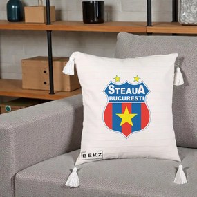 Perna Personalizata Steaua Bucuresti Fotbal, 40x40 cm, Bej cu Franjuri, Husa Detasabila, Perna Inclusa, BEKZ®