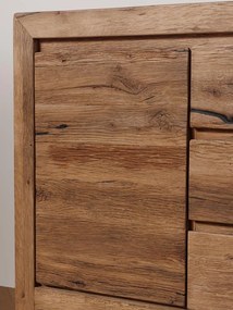 Comoda natur, din lemn de stejar, cu 3 sertare si 2 usi, aspect rustic, Newhill