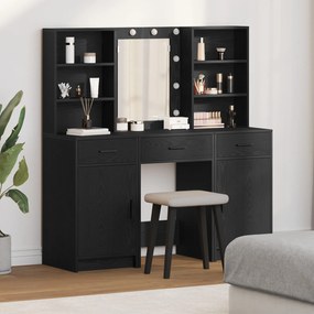 vidaXL Set masă toaletă cu LED, 3 piese, negru, lemn prelucrat