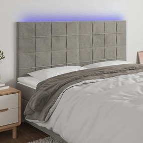 3122484 vidaXL Tăblie de pat cu LED, gri deschis, 180x5x118/128 cm, catifea