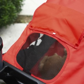 PawHut Cărucior pentru Câini cu 3 Roți Ferestre de Plasă Coș de Depozitare și Curele de Siguranță 109,5x57,5x106,5 cm Roșu | Aosom Romania