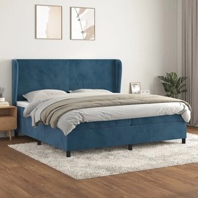 3129115 vidaXL Pat box spring cu saltea, albastru închis, 200x200 cm, catifea