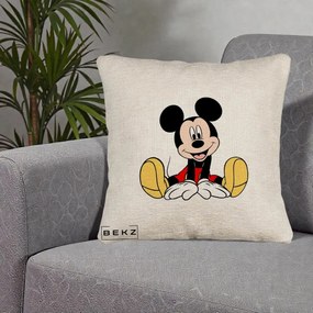 Perna Personalizata Mickey Mouse Relaxat, 40x40 cm, Bej Canapea, Husa Detasabila, Perna Inclusa, BEKZ®