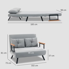HOMCOM Canapea Extensibilă Cu Aspect Catifelat și Spătar Reglabil, Gri Deschis | Aosom Romania