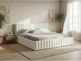 Pat matrimonial verde tapițat cu spațiu de depozitare cu somieră 140x200 cm Lemi – Makamii