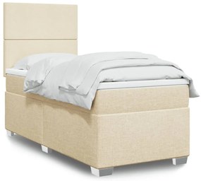 vidaXL Pat box spring cu saltea, crem, 90x200 cm, textil
