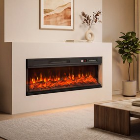 HOMCOM Șemineu electric de podea/încastrabil, 3 laturi, cu telecomandă, 750/1500W, efect flacără 3D, 12 culori, 5 niveluri de luminozitate | Aosom Romania