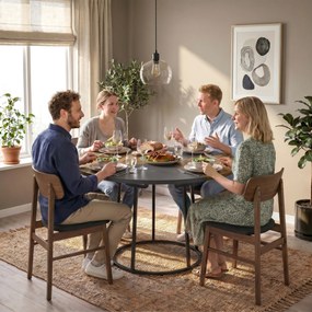 HOMCOM Masă de Dining Rotundă pentru 4-6 Persoane, Blat Bicolor MDF și Metal, 120x120x75 cm, Maro Rustic și Negru | Aosom Romania
