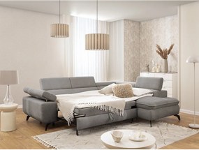 Colțar gri deschis cu tapițerie din chenille (cu colț pe partea dreaptă/în formă de ”L”) Marbeya – Ropez