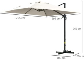Outsunny umbrelă suspendată înclinabilă cu manivelă și bază în cruce, crem | Aosom Romania